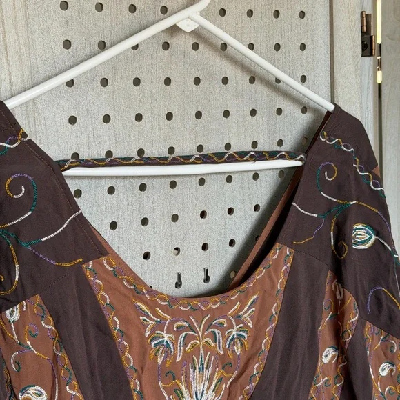 Embroidered Boho Peasant Blouse in Brown - Picture 4 of 11